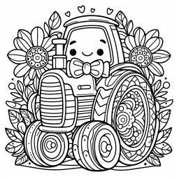 Fröhlicher Blütentraktor - Tags: Traktor, Bauernhof, Malbuch, Kinder, Ausmalen