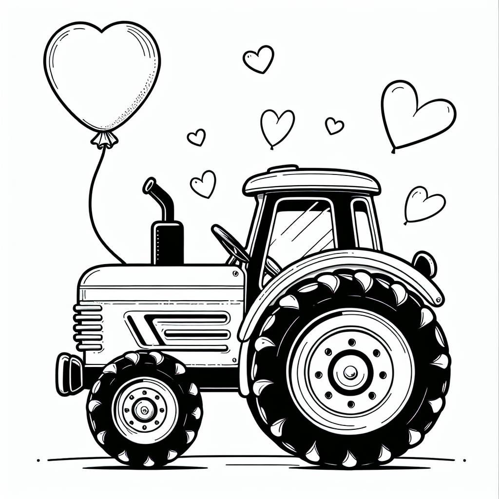 Um das fröhliche Traktorbild mit dem Herzballon besonders schön auszumalen, beginne mit leuchtenden Farben, die die Fröhlichkeit des Motives unterstreichen. Verwende ein frisches Grün für den Traktor, um an das satte Gras eines Bauernhofes zu erinnern. Die Reifen können in einem tiefen Schwarz oder einem kräftigen Grau gestaltet werden, während das Lenkrad vielleicht einen warmen Braunton erhält, der an Holz erinnert.
Um den Herzballon hervorzuheben, wähle ein leuchtendes Rot oder Rosa, das sofort ins Auge springt und dem Traktor einen verspielt-liebevollen Charakter verleiht. Achte darauf, die Konturen genau einzuhalten, um die klaren Formen des Cartoon-Stils zu bewahren.
Damit das Bild eine stimmige Bauernhof-Atmosphäre erhält, kannst du im Hintergrund ein angedeutetes Feld in einem warmen Gelbton für den Weizen gestalten. Ein Anhänger, der in passenden Farben wie Blau oder Rot gehalten wird, kann als Erweiterung neben dem Traktor gedacht werden, auch wenn er nicht direkt im Bild ist.
Vielleicht möchtest du den Hintergrund zusätzlich mit ein paar schlichten, von dir gezeichneten Wolken in Weiß und einem leichten Himmelsblau ergänzen, um eine sonnige, idyllische Landschaft zu schaffen.