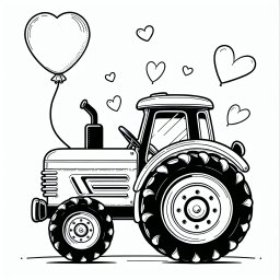 Fröhlicher Herzlaster – Tags: Traktor, Bauernhof, Herzballon, Feld, Cartoon.