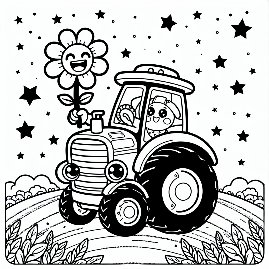 Willkommen in der zauberhaften Welt des lustigen Traktors, der nur darauf wartet, von kleinen Künstlerhänden zum Leben erweckt zu werden! Dieser fröhliche Traktor hat etwas ganz Besonderes an sich - er hält eine wunderschöne Blume direkt neben seinem strahlenden Gesicht! Umgeben von kleinen funkelnden Sternen, die seine Energie und Freude widerspiegeln, ist er bereit, ein farbenfrohes Abenteuer zu beginnen.
Stellen Sie sich vor, dieser Traktor ist der Held eines weitläufigen Bauernhofs. Mit großen, kräftigen Reifen rollt er über das weite Feld, zieht einen Anhänger voller saftiger Ernte hinter sich her und erkundet die schönen Weiten des Landlebens. Sein Lenkrad ist das Herz der Maschine, lenkt ihn mit Geschicklichkeit durch Felder und Wiesen. Während er sich durch die Landschaft bewegt, hinterlässt er Spuren der Freude und bringt den Duft der Freiheit mit sich.
Lassen Sie Ihrer Fantasie freien Lauf, während Sie ihm mit kräftigen Farben Leben einhauchen! Träumen Sie von all den Abenteuern, die dieser fröhliche Traktor auf dem Bauernhof erleben könnte. Welche Farben wird Ihr Traktor tragen? Welche Geschichten könnte er erzählen?
