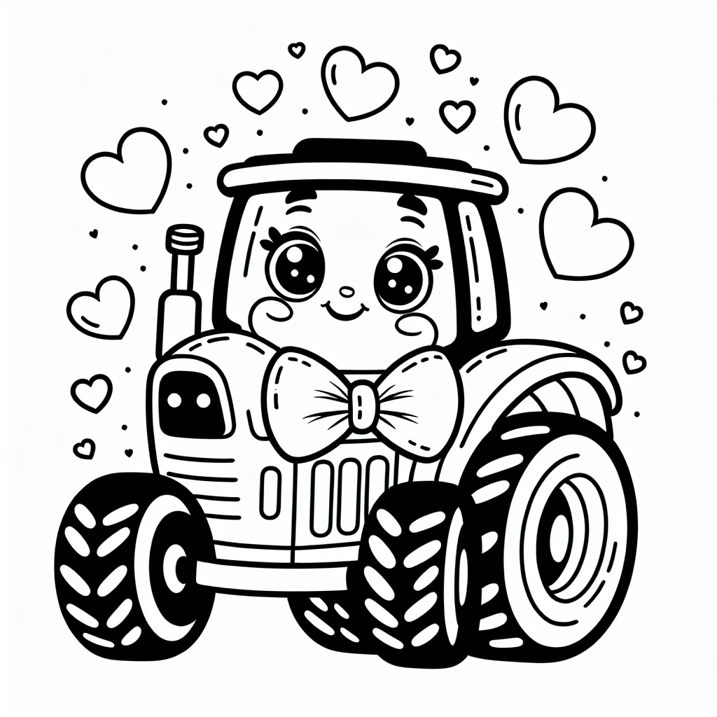 Willkommen in der Welt der Farben und Fantasie! Entdecke unseren fröhlichen Traktor, der mit einem besonderen Accessoire unterwegs ist: einer schicken Fliege mit kleinen Herzen! Dieser Traktor ist etwas ganz Besonderes, denn er besteht aus einfachen Formen und klaren, schwarzen Linien, die perfekt zum Ausmalen geeignet sind. Schnapp dir deine Buntstifte und lass deiner Kreativität freien Lauf.
Stell dir vor, der Traktor steht auf einem riesigen Bauernhof, bereit, aufs Feld zu fahren. Vielleicht zieht er einen großen Anhänger voller Heu oder frischem Gemüse. Mit seinen großen Reifen kann der Traktor über jedes Gelände fahren, und das runde Lenkrad hilft dem Fahrer, sicher zu lenken. Wie wäre es, wenn du den Traktor in deinen Lieblingsfarben ausmalst? Vielleicht ein gelber Körper mit einer grünen Fliege? Du entscheidest!
**Mini-Quiz:**
1. Welche Form hat das Lenkrad des Traktors?
2. Was trägt der Traktor, das normalerweise Menschen tragen?
3. Wofür könnte der Traktor einen Anhänger benutzen?
Lass deiner Fantasie freien Lauf und verwandle diese neugierige Traktorzeichnung in ein buntes Kunstwerk!
