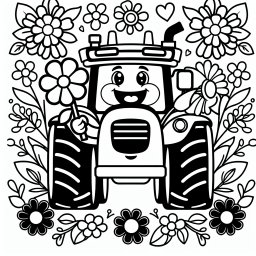 fröhlicher Blumenschlepper – Tags: #Traktor #Bauernhof #Blumen #Kreativität #Kinderkunst