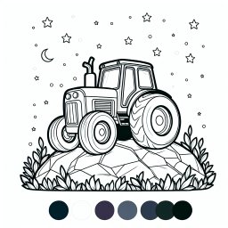 Ruhiger Sterntraktor – **Tags:** Traktor, Bauernhof, Ausmalbild, Kinder, Fantasie