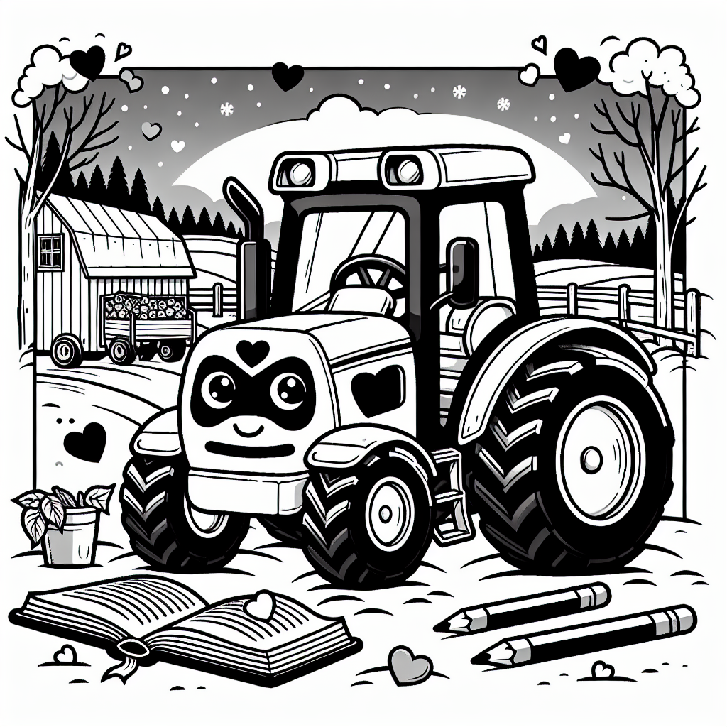 Leseabenteuer mit Traktor - Traktor lesen, Winterpark Abend, ländliche Scheune Apfelanhänger, kreative Farbideen Kinderbuch