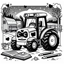 Leseabenteuer mit Traktor - Traktor lesen, Winterpark Abend, ländliche Scheune Apfelanhänger, kreative Farbideen Kinderbuch