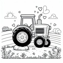 Tanzender Traktor auf Sommerwiese - Traktor, Wiese, Bauernhof, Sonne, Feldarbeit, Hügel