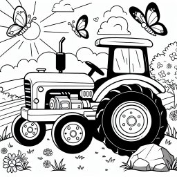 Bunter Felsfahrer – #Bauernhof, #Traktor, #Schmetterlinge, #Feld, #Ausmalbilder