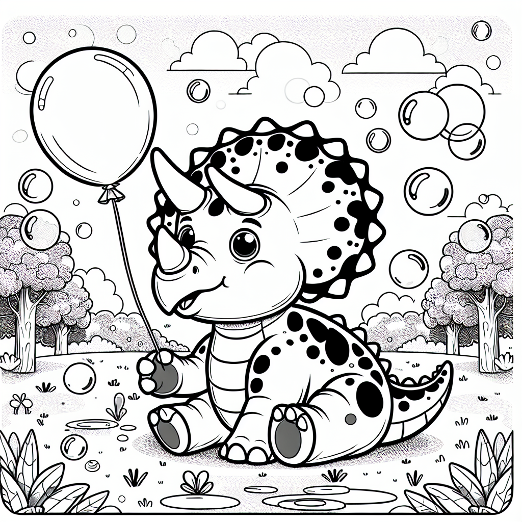 Fröhlicher Triceratops auf Entdeckungstour - Triceratops, Dinosaurier, Frühling, Spielplatz, Ballon