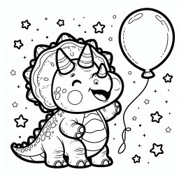 Ballon-Saurier – Tags: Dinosaurier, Triceratops, Ausmalbild, Urzeit, Kinderaktivität