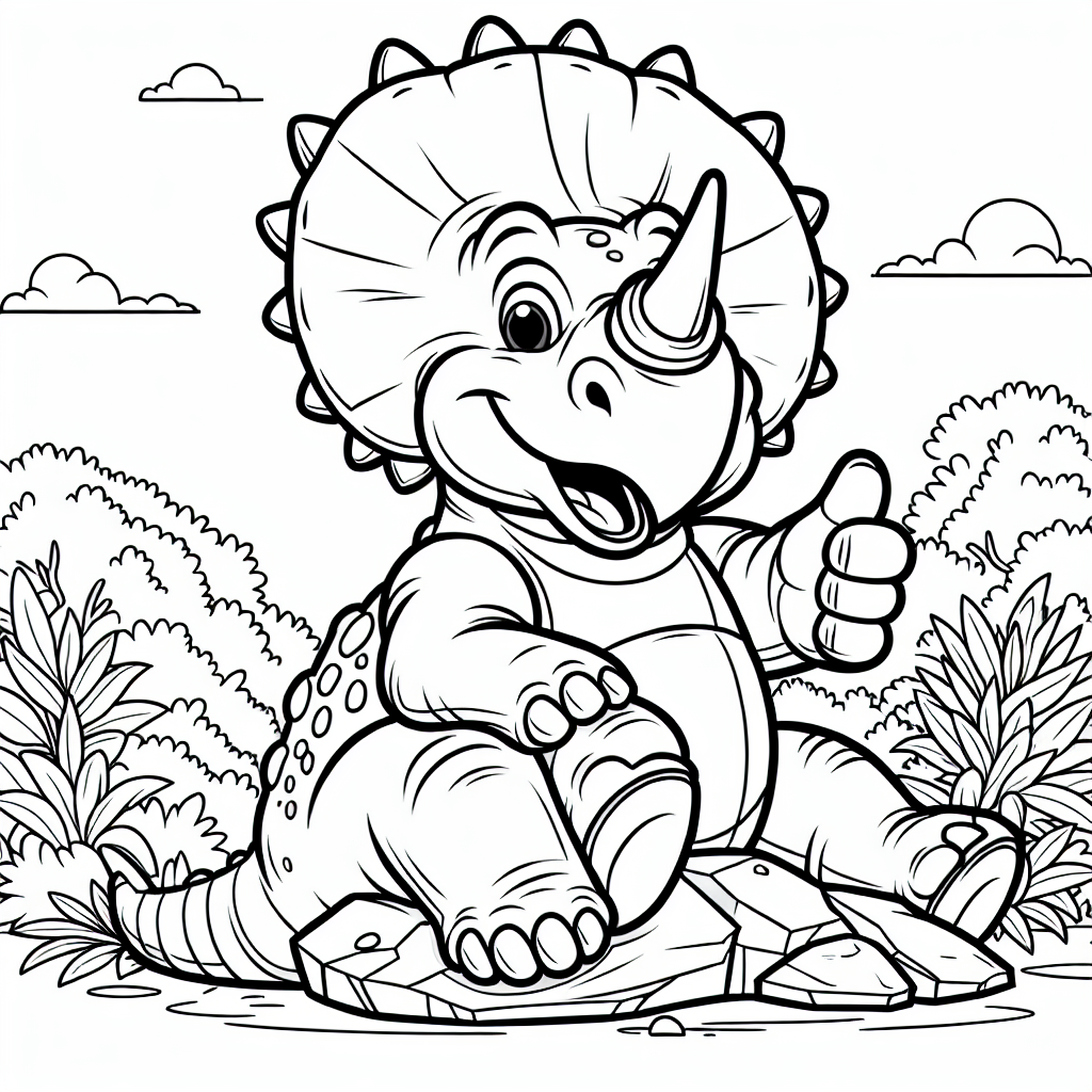 Fröhlicher Daumensaurier - Triceratops, Ausmalen, Urzeitwald, Pflanzenfresser, Hörner