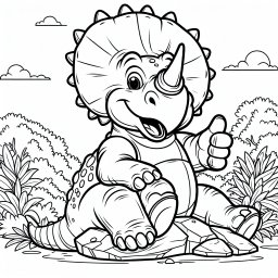 Fröhlicher Daumensaurier - Triceratops, Ausmalen, Urzeitwald, Pflanzenfresser, Hörner