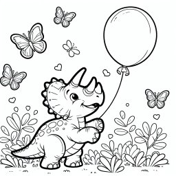 Verspielter Dino – #Triceratops #Fantasiewelt #Luftballon #Urzeit #Ausmalspaß