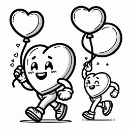 Freudiges Herz – Tags: Valentinstag, Herz, Luftballon, Blumen, Liebesbrief, Geschenk, Kinder, Ausmalbild, Spaß.