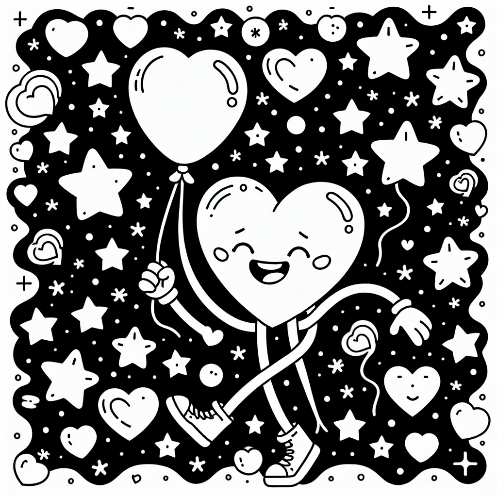 Tauche ein in die zauberhafte Welt der Liebe und Phantasie mit unserem entzückenden Ausmalbild eines verspielten Herzballons, der einsam, aber fröhlich zwischen kleinen, funkelnden Sternen schwebt. Dieses Bild lädt kleine Künstler dazu ein, ihrer Kreativität freien Lauf zu lassen und das Bild mit lebendigen Farben zum Leben zu erwecken. Stell dir vor, wie der Herzballon sanft über eine märchenhafte Landschaft schwebt, vorbei an blühenden Blumen und klitzekleinen Herzblättern, die eine Botschaft der Liebe und Freundschaft in die Welt tragen. Vielleicht schickt der Wind unseren Herzballon geradewegs zu einem Liebesbrief, der auf seine Entdeckung wartet, oder zu einer bunten Valentinstagskarte, die darauf brennt, einem Freund oder einer Freundin ein Lächeln ins Gesicht zu zaubern.
Während du den Herzballon und seine Begleiter ausmalst, träume von all den wunderbaren Überraschungen und Geschenken, die dieser besondere Tag mit sich bringen könnte. Werden die Sterne in einem sanften Goldton erstrahlen oder in einem leuchtenden Blau funkeln? Lass dich von deinem Herzen leiten und male deiner Vorstellungskraft Flügel!