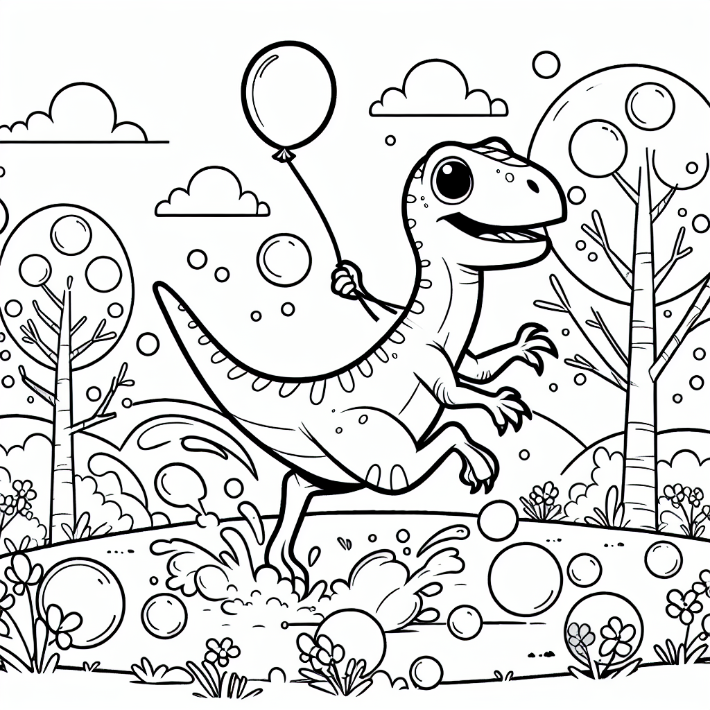 Flinker Velociraptor tanzt - Velociraptor, Ballonspaß, Frühlingserwachen, Dinosaurierfreude, Blumentanz