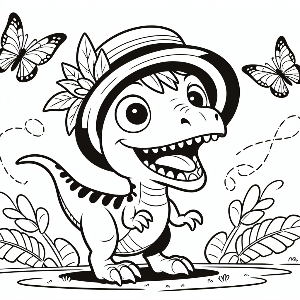 Tauche ein in das prähistorische Abenteuer mit unserem aufgeregten Velociraptor, der bereit ist, von dir zum Leben erweckt zu werden! Dieser schlaue Dino trägt einen lustigen Hut, der ihm einen frechen Look verleiht, während fröhliche Schmetterlinge um ihn herumschwirren und darauf warten, in allen Farben des Regenbogens zu erstrahlen. Mit dicken, schwarzen Linien und einem weißen Hintergrund bietet dieses Ausmalbild die perfekte Grundlage für kleine Künstler, die gerne malen und experimentieren.
Velociraptoren sind bekannt für ihre Schnelligkeit und Intelligenz - sie jagten in Gruppen und überraschten ihre Beute mit ihrer blitzschnellen Geschwindigkeit. Wusstest du, dass viele Velociraptoren ein Federkleid hatten? Lass deiner Fantasie freien Lauf und verwandle diese drollige Figur in einen prächtigen Dino mit bunten Federn!
Tipp: Benutze die großen Formen, um mit verschiedenen Farben zu spielen - vielleicht könnte der Hut knallrot und die Schmetterlinge ringsum leuchtend gelb sein! Du kannst auch verschiedene Schattierungen ausprobieren, um deinem Velociraptor ein cooles, lebendiges Aussehen zu verleihen.