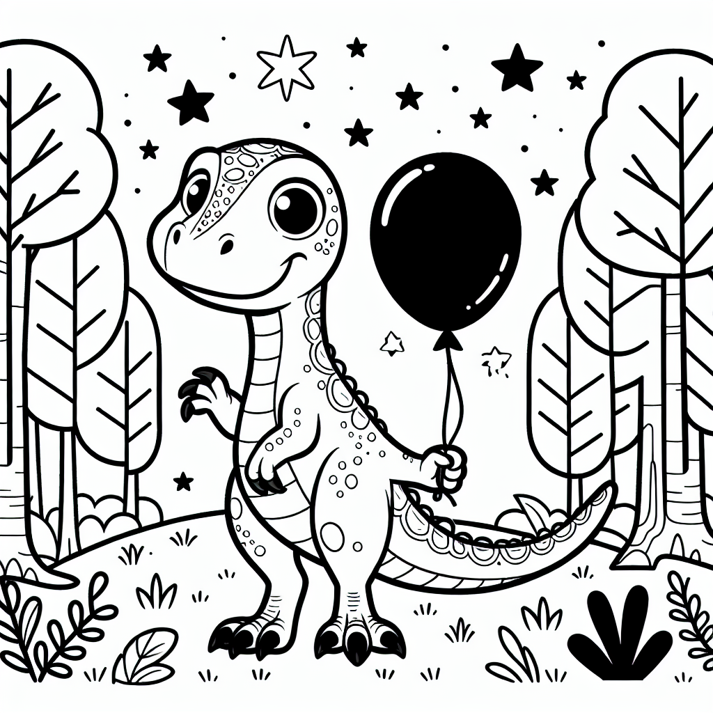 Freundlicher Velociraptor im Sommerwald - Velociraptor, Dinosaurier, Ballon, Wald, Sterne