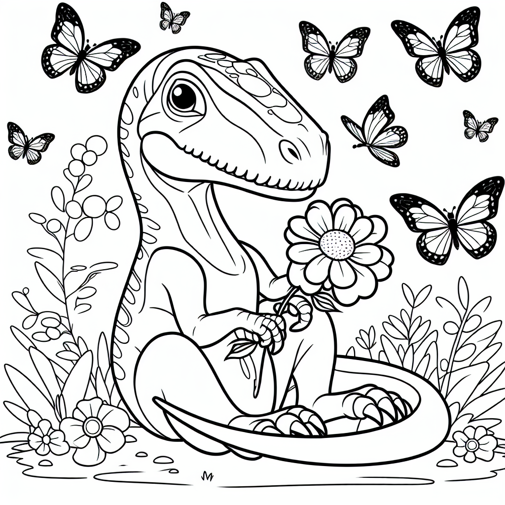 Friedensraptor - Tags: Velociraptor, Dinosaurier, Ausmalbild, Abenteuer, Natur