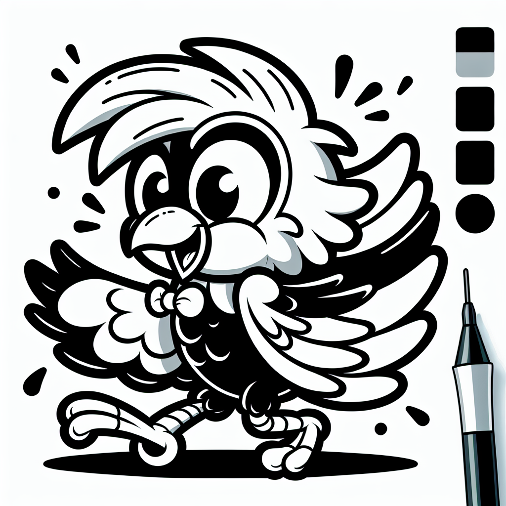 Tanzender Federspatz - Ausmalbilder, Kinder, Vögel, Kreativität
