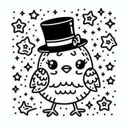 Fröhlicher Hutzwitscherer – Tags: Ausmalbild, Vögel, Kreativität, Kinder, Farben