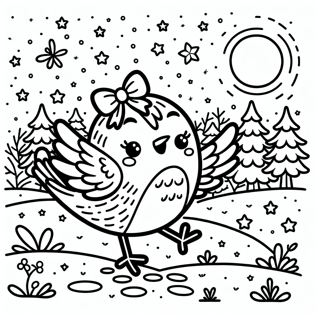 Fröhliche Feder - Malbuch, Winterabend, Kinderillustration, Federkunst