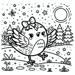 Fröhliche Feder - Malbuch, Winterabend, Kinderillustration, Federkunst
