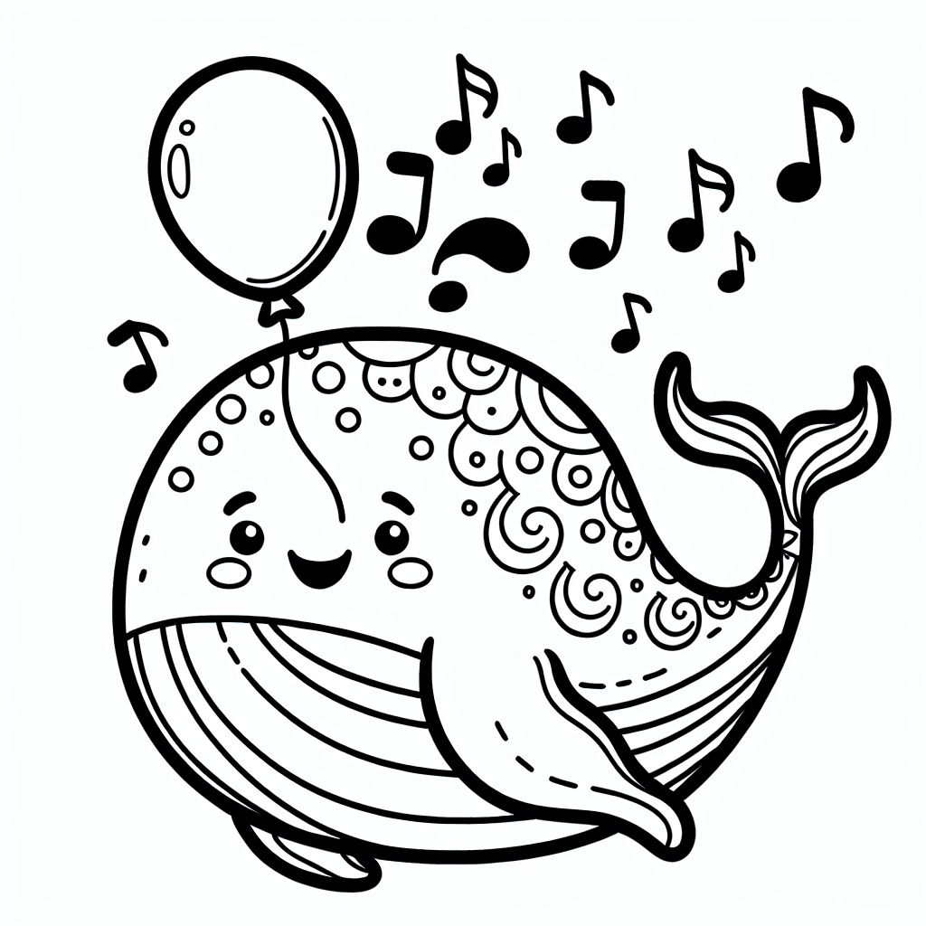 Musikalischer Ballonwal - Tags: #Wale #Kreativität #Kinderkunst #Ozeanabenteuer #Malvorlage