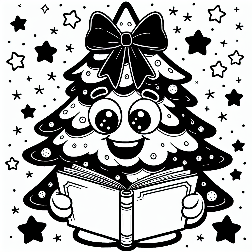 Lesender Schleifenbaum - #Weihnachtsbaum, #Lesezeit, #Weihnachtszauber, #Ausmalbild