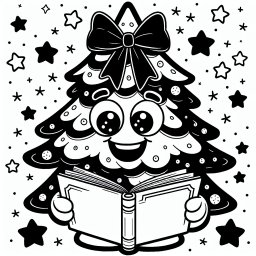 Lesender Schleifenbaum - #Weihnachtsbaum, #Lesezeit, #Weihnachtszauber, #Ausmalbild