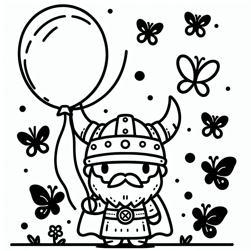 Lustiger Luftkrieger - Tags: Wikinger, Ausmalbild, Abenteuer, Fantasie, Kinderkunst