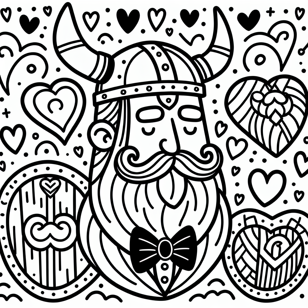 Herziger Wikinger - Tags: Wikinger, Ausmalbild, Kinder, Kreativität, Abenteuer