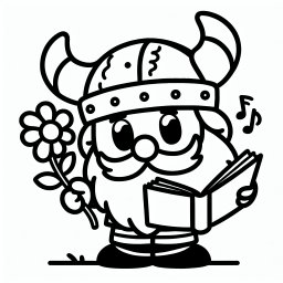 Freundlicher Lesekrieger - Tags: Wikinger, Ausmalbild, Kreativität, Freundlicher Wikinger, Abenteuer.
