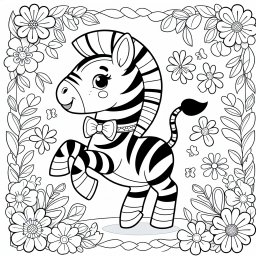 Tanzendes Spaßzebra - Tags: Zebra, Ausmalen, Spaß, Kinder, Blumen