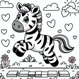 Zebra hüpft fröhlich - Frühling, Spielplatzspaß, Ausmalen, Sonnenschein, Glückliches Zebra