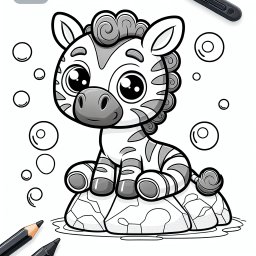 Neugieriges Blasenzebra - Tags: Zebra, Ausmalbild, Kreativität, Blasen, Kinderkunst