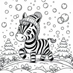 Zebra mit Zauberstreifen - Zebra, Winterspaß, Ausmalbild, Tannenbäume, Schnee