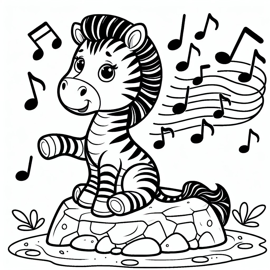 Singendes Felsenzebra - Tags: #Zebra #Freundschaft #Abenteuer #Musik #Ausmalbild