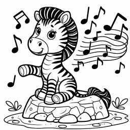 Singendes Felsenzebra - Tags: #Zebra #Freundschaft #Abenteuer #Musik #Ausmalbild