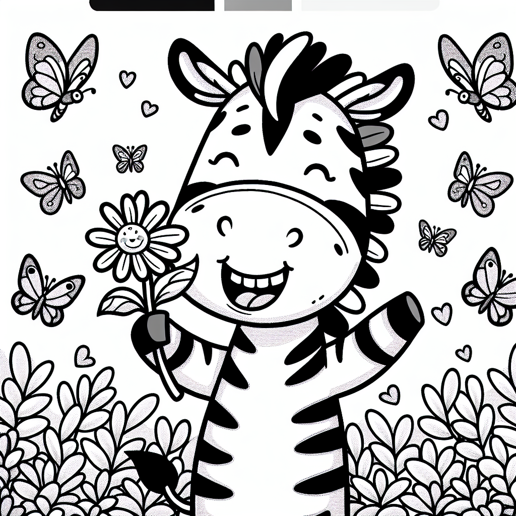 Fröhliches Blumenpferd - Tags: Zebra, Ausmalbild, Schmetterlinge, Kreativität, Blume