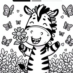 Fröhliches Blumenpferd - Tags: Zebra, Ausmalbild, Schmetterlinge, Kreativität, Blume