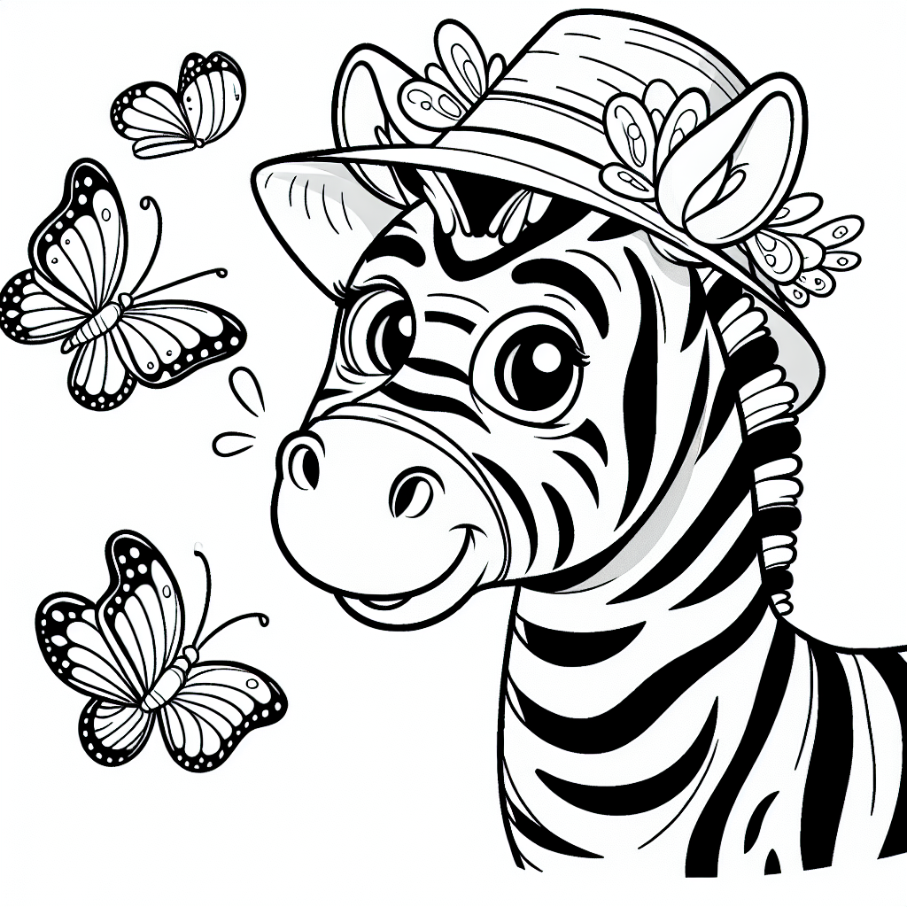 Lustiges Hut-Zebra - Zebra, Ausmalbild, Kinder, Schmetterlinge, Kreativität