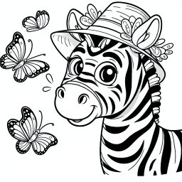 Lustiges Hut-Zebra - Zebra, Ausmalbild, Kinder, Schmetterlinge, Kreativität