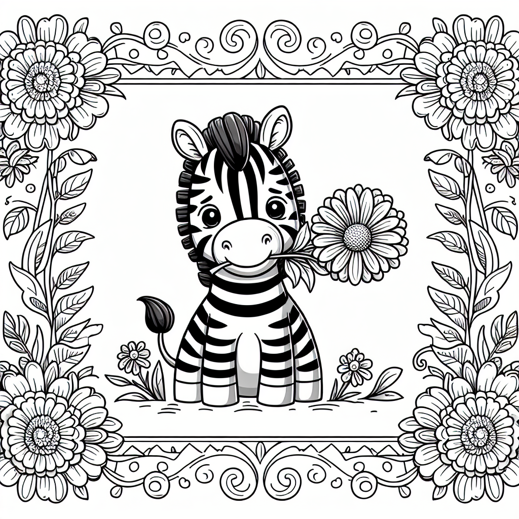 Blumiges Jubelzebra - Tags: Zebra, Ausmalbild, Kreativität, Bunt, Kinderkunst.