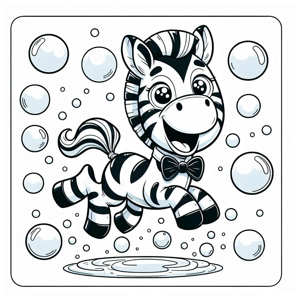 Aufgeregtes Blasenzebra - #Zebra #Ausmalbild #Fantasie #Seifenblasen #Abenteuer