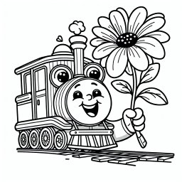 Freundliche Blumenfahrt – #ZugAbenteuer #Ausmalspaß #Lokomotive #FantasieReise #KinderKreativität