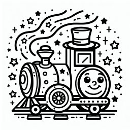 Lustiger Hut-Zug – #Zug, #Ausmalbild, #Sterne, #Lokomotive, #Bahnhof