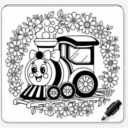 Fröhlicher Blütenschwarm – Tags: #Züge #Abenteuer #Ausmalen #Lokomotive #CartoonStil