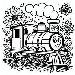 Blumiger Fliegzug – Tags: #Züge #Lokomotive #Ausmalspaß #Bahnhof #Schienen