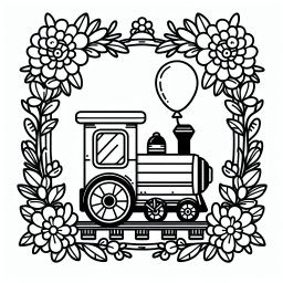 Fröhlicher Blütenexpress – Tags: #Züge #Lokomotive #Ausmalspaß #Kreativität #Luftballons