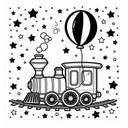 Sternenglanzbahn – #Zugabenteuer #Kinderfreundschaft #Ausmalbild #Lokomotive #Waggon